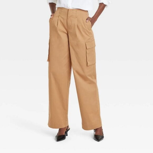 Universal Thread Pants - Women's High-Rise Wide Leg Cargo Pants - A New Day Tan 6